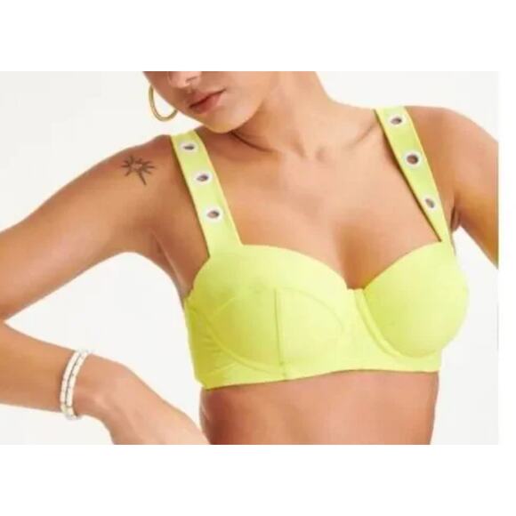 DKNY Balconete Underwire Swim Bikini Neon Citron Yellow Top Small NWT - Picture 1 of 4